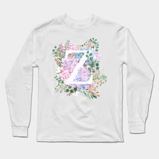 botanical monogram alphabet Z hydrangea flowers Long Sleeve T-Shirt